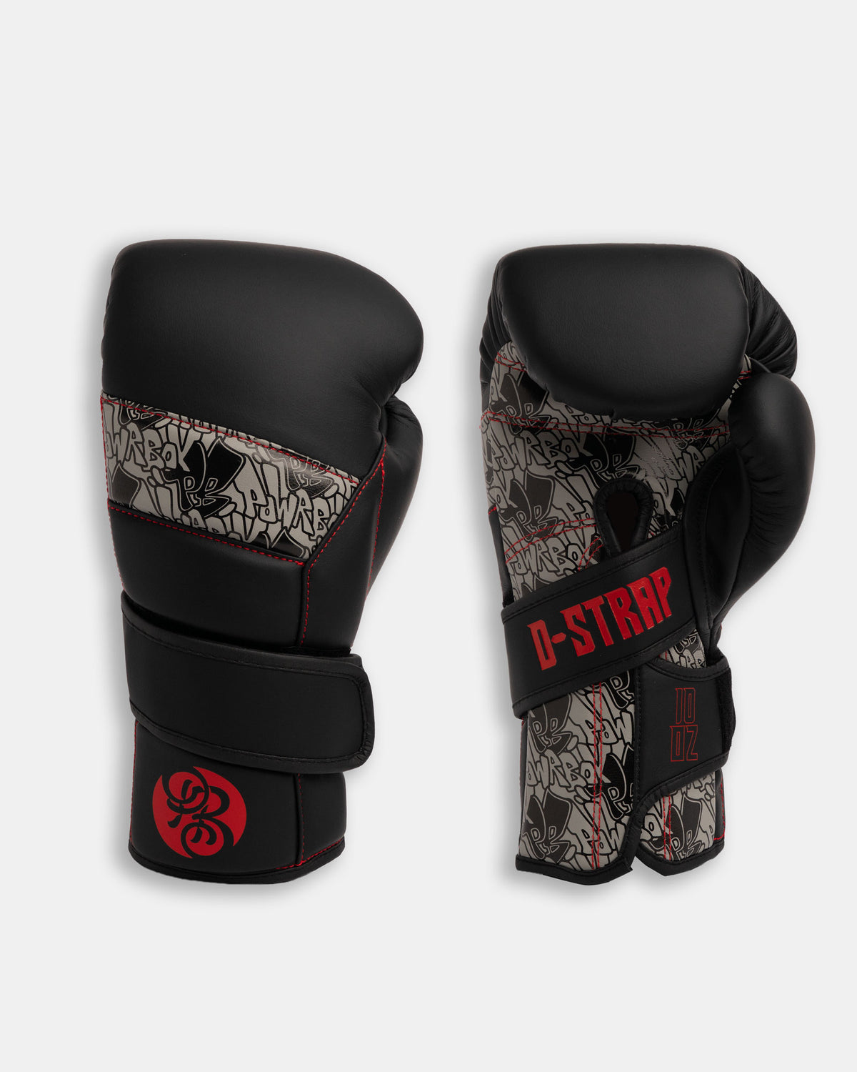 Powrbox D-Strap Double Velcro Boxing Gloves Bloodline colourway in matte black, grey and red
