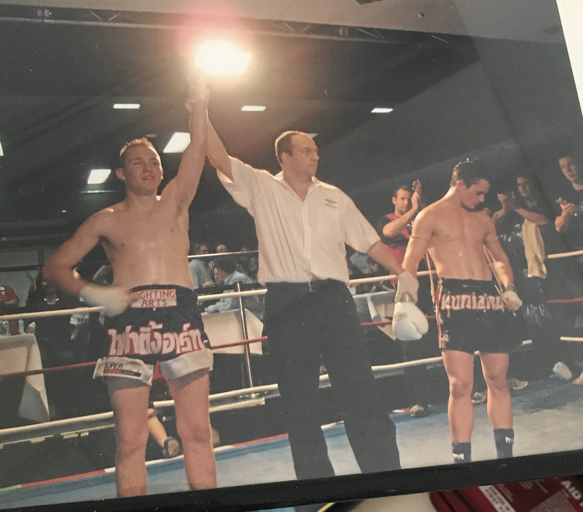 Bryce getting his hand raised after winning a main event kickboxing fight