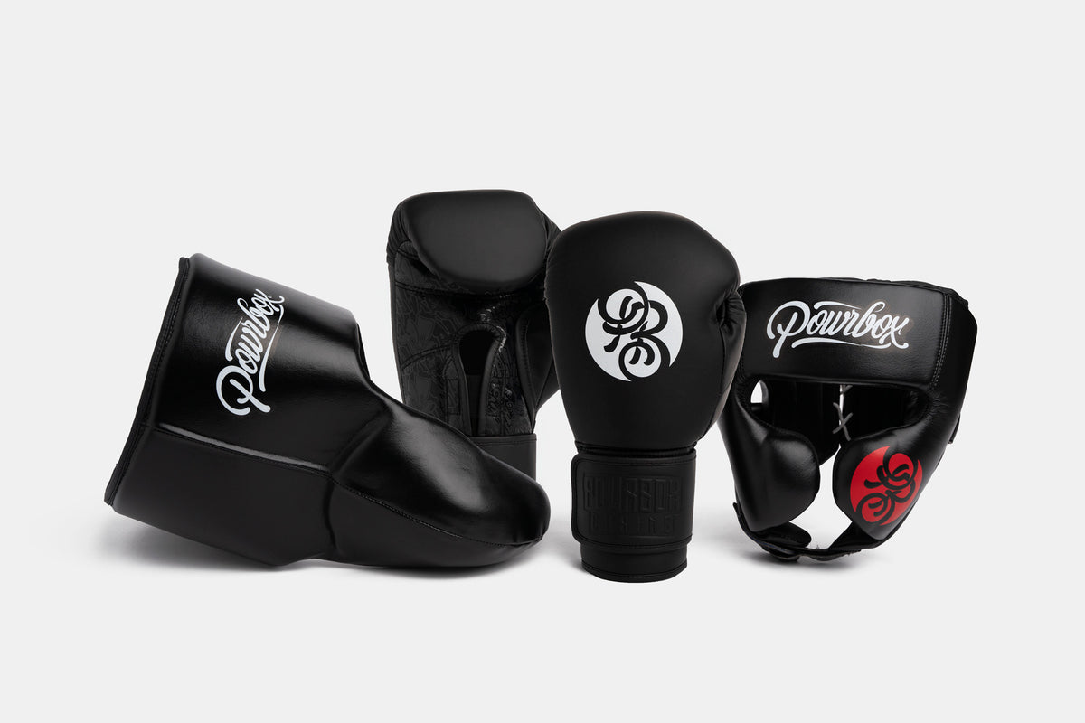 Powrbox Undefeated Premium Sparring Kit - Sneak Attack (Matte Black/White/Black)